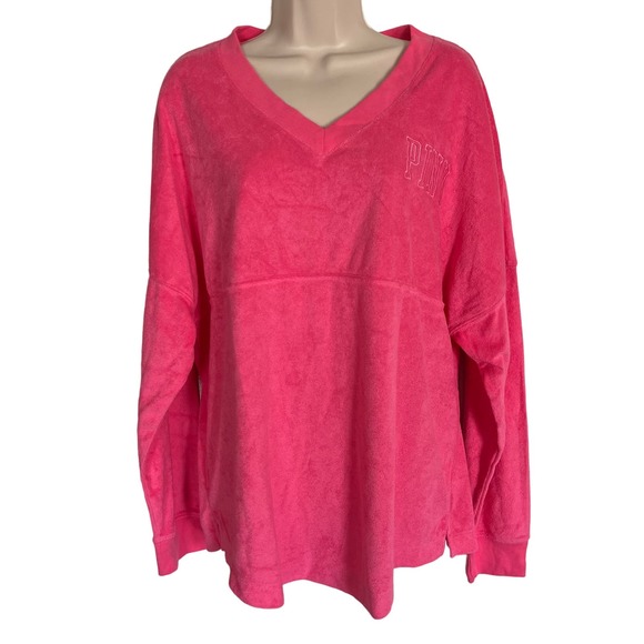 PINK Victoria's Secret Women's V-Neck Sweatshirt Size Medium Terry NWT - Picture 1 of 6